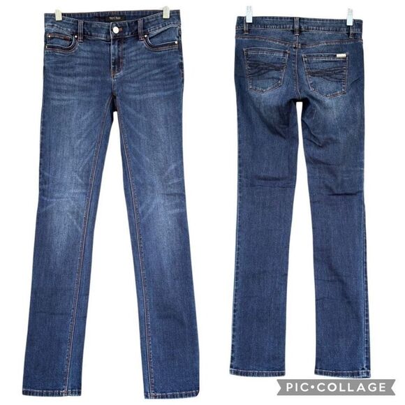 WHBM Slim Jeans Medium Dark Wash Mid Rise Soft Denim Women’s Size 00R 5 Pockets - Picture 1 of 9